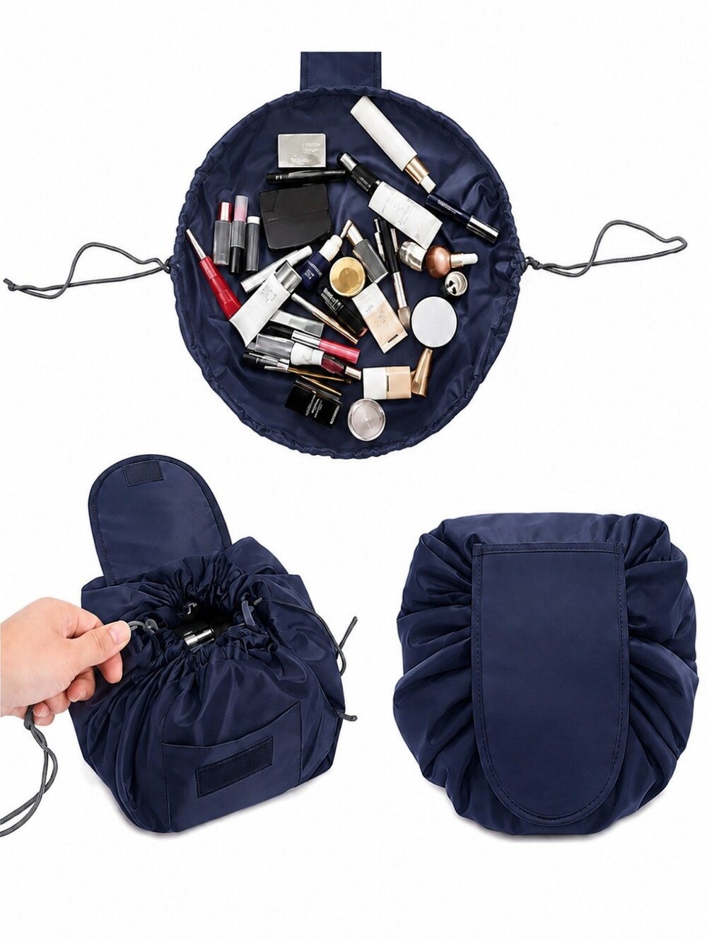 Lay Flat Drawstring Makeup Bag, Travel Cosmetic Pouch, Water-Resistant Toiletry - Picture 5 of 8